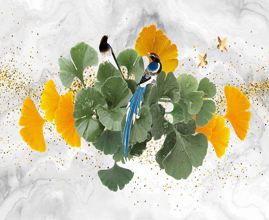 Fototapet Living Yellow Flowers with Birds