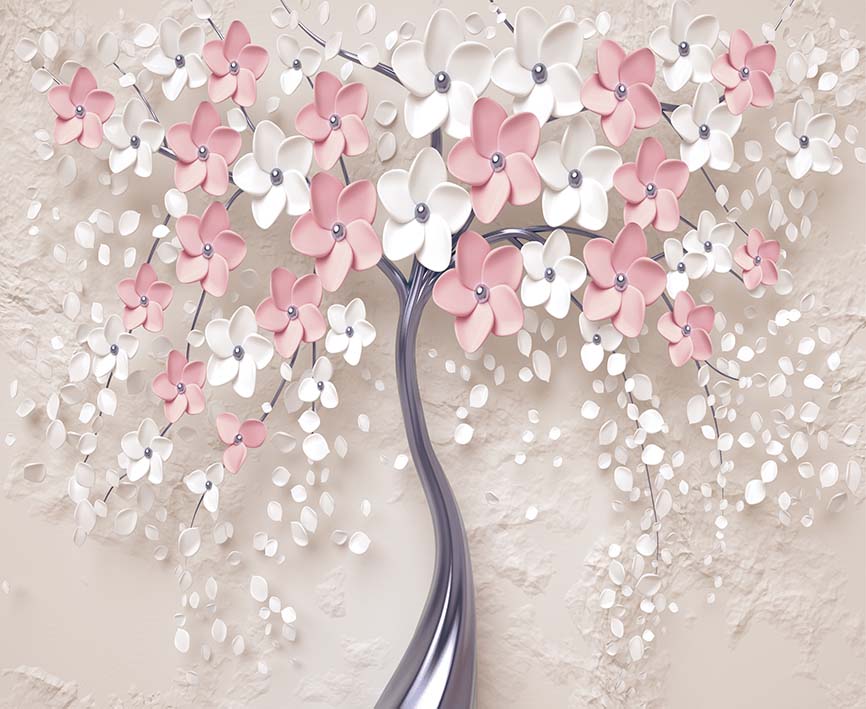 Fototapet Living Blossoming Tree Pink 3D